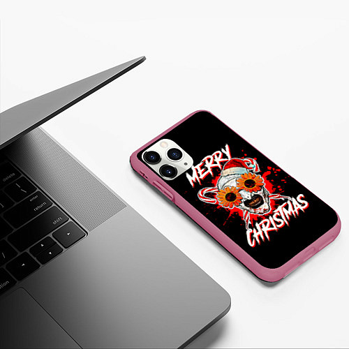 Чехол iPhone 11 Pro матовый Merry Christmas Terrifier / 3D-Малиновый – фото 3