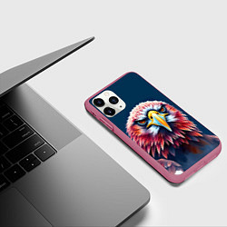 Чехол iPhone 11 Pro матовый Яркий орел на синем фоне, цвет: 3D-малиновый — фото 2