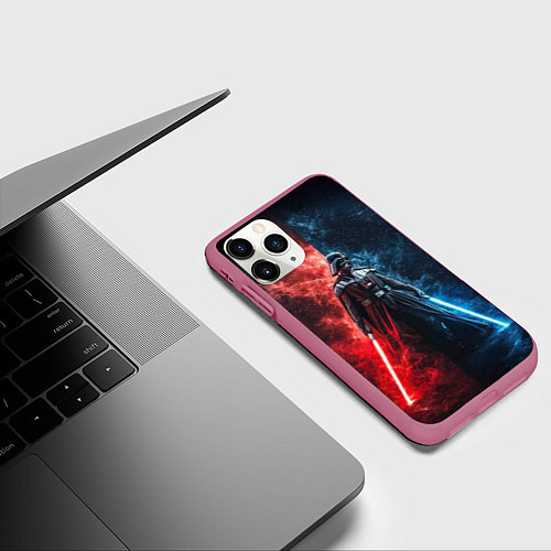 Чехол iPhone 11 Pro матовый Дарт Вейдер - две стороны силы / 3D-Малиновый – фото 3
