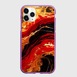 Чехол iPhone 11 Pro матовый Красно-золотые брызги на чёрном фоне, цвет: 3D-фиолетовый