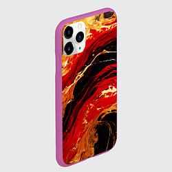 Чехол iPhone 11 Pro матовый Красно-золотые брызги на чёрном фоне, цвет: 3D-фиолетовый — фото 2