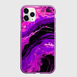 Чехол iPhone 11 Pro матовый Фиолетовые брызги на чёрном фоне, цвет: 3D-фиолетовый