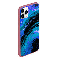 Чехол iPhone 11 Pro матовый Синие брызги на чёрном фоне, цвет: 3D-малиновый — фото 2