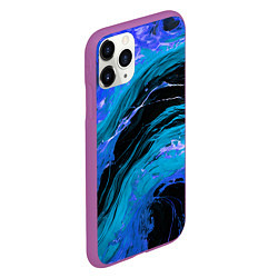 Чехол iPhone 11 Pro матовый Синие брызги на чёрном фоне, цвет: 3D-фиолетовый — фото 2