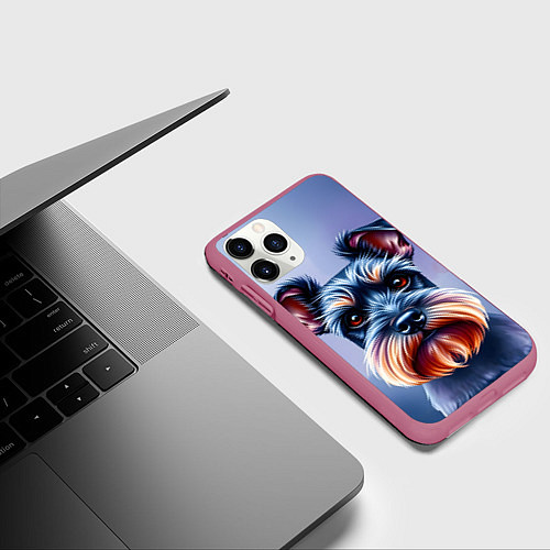 Чехол iPhone 11 Pro матовый Цвергшнауцер на синем фоне / 3D-Малиновый – фото 3