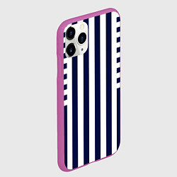 Чехол iPhone 11 Pro матовый Бело синий комбинированный полосатый узор, цвет: 3D-фиолетовый — фото 2