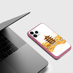 Чехол iPhone 11 Pro матовый Аппликация с японским пейзажем, цвет: 3D-малиновый — фото 2