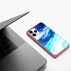 Чехол iPhone 11 Pro матовый Синие волны на белом фоне, цвет: 3D-малиновый — фото 2