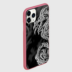 Чехол iPhone 11 Pro матовый Серый дракон трайбл, цвет: 3D-малиновый — фото 2