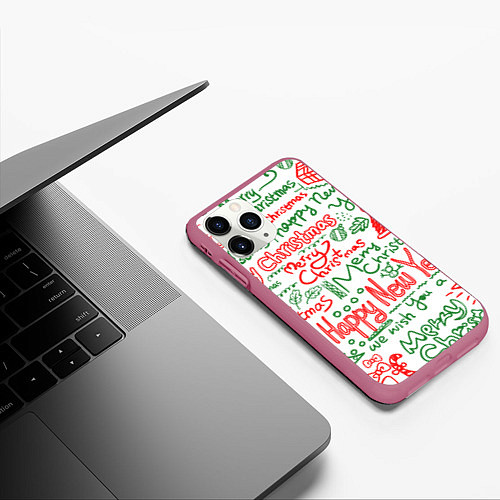 Чехол iPhone 11 Pro матовый Новогодняя атмосфера merry christmas / 3D-Малиновый – фото 3