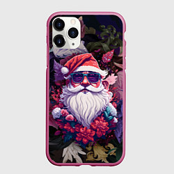 Чехол iPhone 11 Pro матовый Дед мороз в цветах, цвет: 3D-малиновый