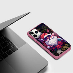 Чехол iPhone 11 Pro матовый Дед мороз в цветах, цвет: 3D-малиновый — фото 2