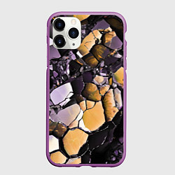 Чехол iPhone 11 Pro матовый Чёрно-жёлтый камень, цвет: 3D-фиолетовый