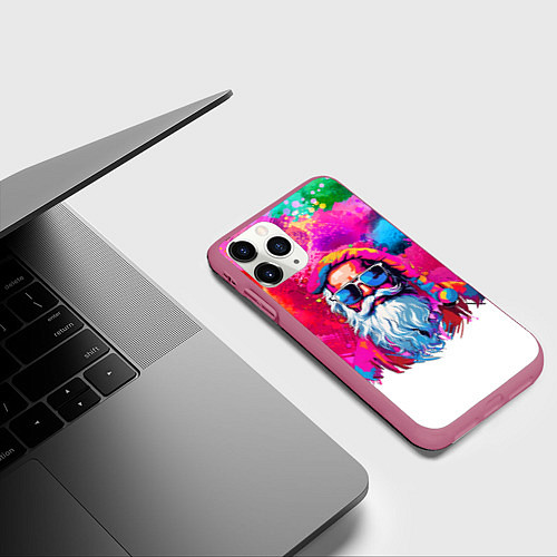 Чехол iPhone 11 Pro матовый Дед мороз красочный хипстер / 3D-Малиновый – фото 3