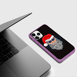 Чехол iPhone 11 Pro матовый Дед мороз хипстер в очках, цвет: 3D-фиолетовый — фото 2