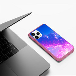 Чехол iPhone 11 Pro матовый Розовые тучи на голубом небе киберпанк, цвет: 3D-малиновый — фото 2