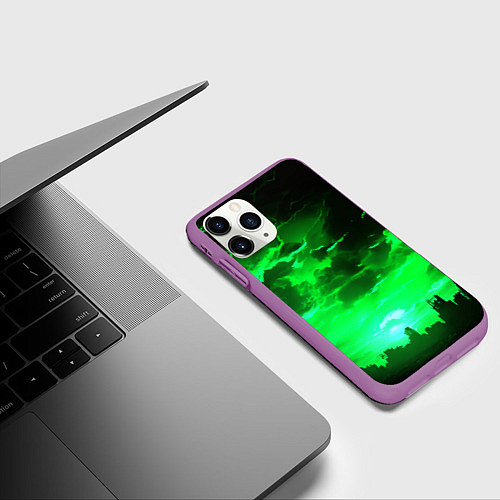 Чехол iPhone 11 Pro матовый Кислотный зелёный закат / 3D-Фиолетовый – фото 3