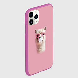 Чехол iPhone 11 Pro матовый Лама альпака в очках с жевательной резинкой, цвет: 3D-фиолетовый — фото 2