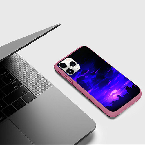 Чехол iPhone 11 Pro матовый Фиолетовый апокалиптический закат / 3D-Малиновый – фото 3