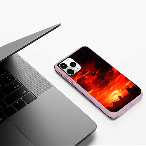 Чехол iPhone 11 Pro матовый Багровый апокалиптический закат / 3D-Розовый – фото 3