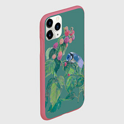 Чехол iPhone 11 Pro матовый Малина и синичка, цвет: 3D-малиновый — фото 2