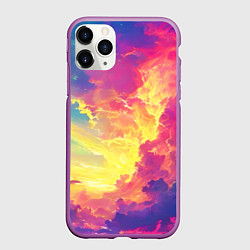 Чехол iPhone 11 Pro матовый Розовые облака на синем небе, цвет: 3D-фиолетовый