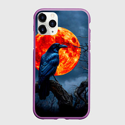 Чехол iPhone 11 Pro матовый Ворон на закате, цвет: 3D-фиолетовый