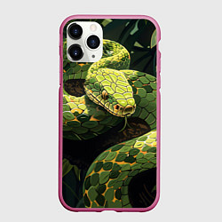 Чехол iPhone 11 Pro матовый Змея в траве, цвет: 3D-малиновый