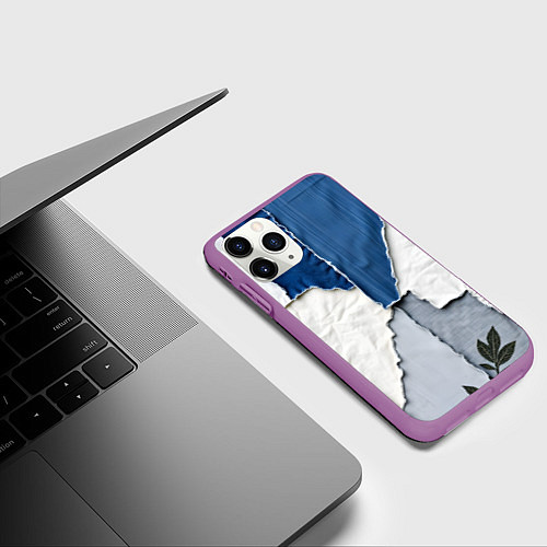Чехол iPhone 11 Pro матовый Сине-белый пэчворк / 3D-Фиолетовый – фото 3