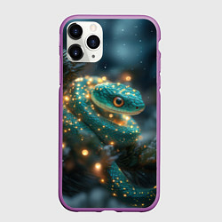 Чехол iPhone 11 Pro матовый Зеленая змея и золотые гирлянды, цвет: 3D-фиолетовый