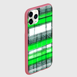 Чехол iPhone 11 Pro матовый Чёрные полосы на зелёном-белом фоне, цвет: 3D-малиновый — фото 2
