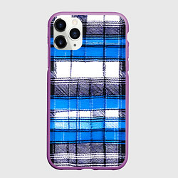 Чехол iPhone 11 Pro матовый Чёрные полосы на сине-белом фоне, цвет: 3D-фиолетовый