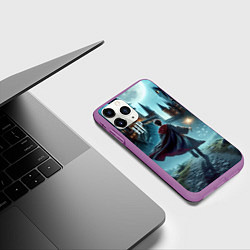 Чехол iPhone 11 Pro матовый Гарри Поттер с волшебной палочкой - Хогвартс, цвет: 3D-фиолетовый — фото 2