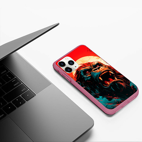 Чехол iPhone 11 Pro матовый King Kong roar / 3D-Малиновый – фото 3