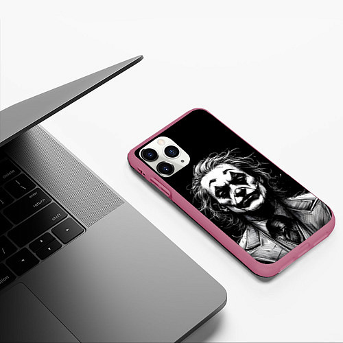 Чехол iPhone 11 Pro матовый Joker - clown / 3D-Малиновый – фото 3