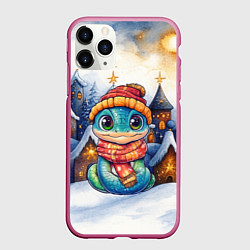 Чехол iPhone 11 Pro матовый Змейка новогодняя в шапке и шарфе, цвет: 3D-малиновый