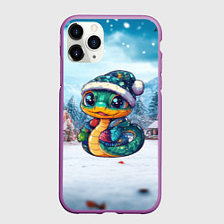 Чехол iPhone 11 Pro матовый Новогодняя милая змейка, цвет: 3D-фиолетовый