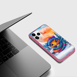 Чехол iPhone 11 Pro матовый Желтая новогодняя змейка 2025, цвет: 3D-малиновый — фото 2