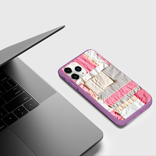 Чехол iPhone 11 Pro матовый Розовый пэчворк / 3D-Фиолетовый – фото 3