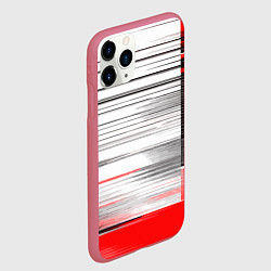 Чехол iPhone 11 Pro матовый Чёрные вертикальные полосы на красно-белом фоне, цвет: 3D-малиновый — фото 2