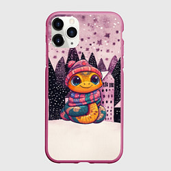 Чехол iPhone 11 Pro матовый Милая новогодняя змейка 2025, цвет: 3D-малиновый
