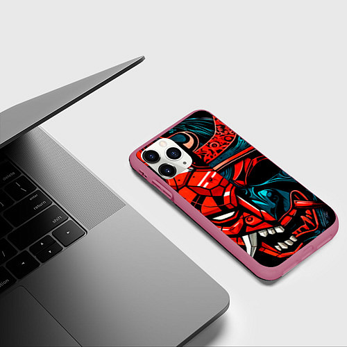 Чехол iPhone 11 Pro матовый Механический демон они и самурай / 3D-Малиновый – фото 3