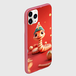 Чехол iPhone 11 Pro матовый Змейка в красном новогоднем интерьере, цвет: 3D-малиновый — фото 2