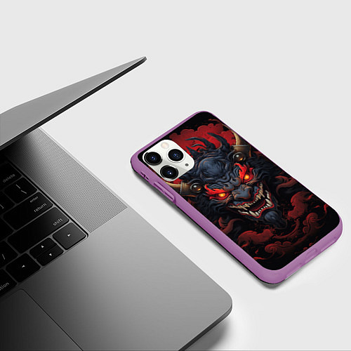 Чехол iPhone 11 Pro матовый Мифический демон Они / 3D-Фиолетовый – фото 3