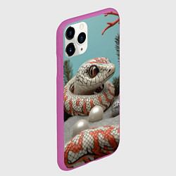 Чехол iPhone 11 Pro матовый Бежевая новогодняя змея, цвет: 3D-фиолетовый — фото 2