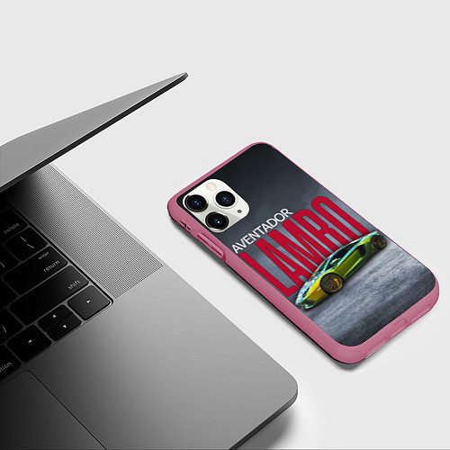 Чехол iPhone 11 Pro матовый Итальянский гиперкар Lambo Aventador / 3D-Малиновый – фото 3