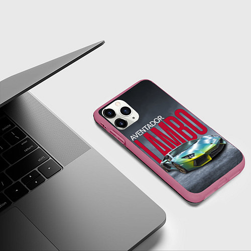 Чехол iPhone 11 Pro матовый Итальянский суперкар Lambo Aventador / 3D-Малиновый – фото 3