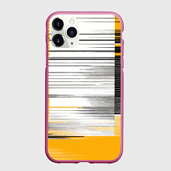 Чехол iPhone 11 Pro матовый Чёрные вертикальные полосы на жёлто-белом фоне, цвет: 3D-малиновый