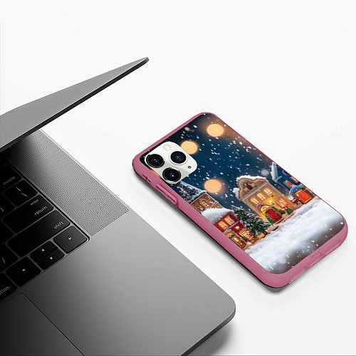 Чехол iPhone 11 Pro матовый Домики новогодние / 3D-Малиновый – фото 3