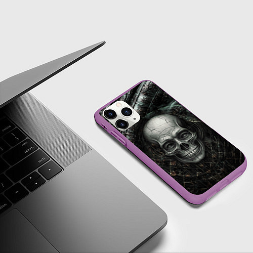 Чехол iPhone 11 Pro матовый Череп с хорошим настроением / 3D-Фиолетовый – фото 3